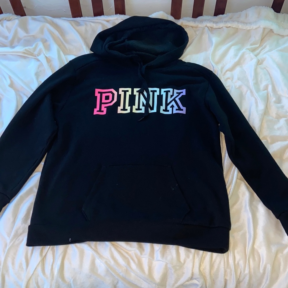 Pink Victoria’s Secret, Black with Rainbow Lettering, Large